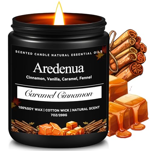 Fall Candles - Caramel Cinnamon Candle | Fall & Winter Scented Candles - Warm Cinnamon Spiced Aroma, 7 oz Soy Candle for Home Scented, Cozy Seasonal H
