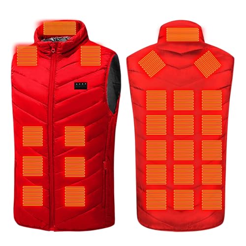 Heated Vest for Men Women, 4 Control 26 Heating Zones USB Electric Puffer Vest, Lightweight Winter Outerwear Jacket Red X-Large