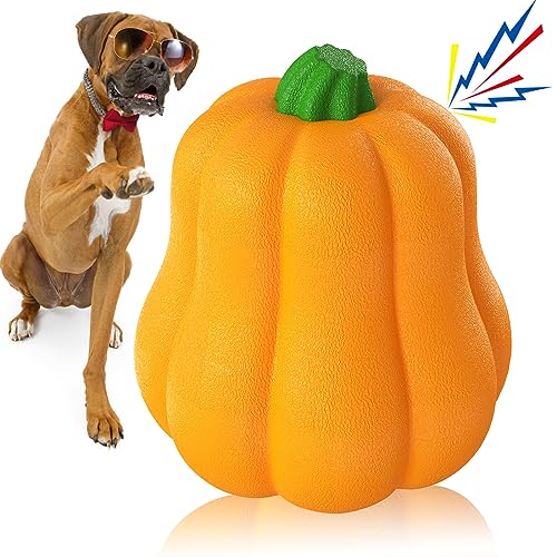 Pumpkin Squeaky Dog Toy for Medium & Large Breeds, Interactive Fetch & Chew Toy for Aggressive Chewers, Fun Halloween Theme for Playtime (Pumpkin)