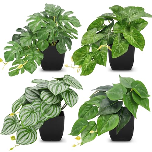 Der Rose 4Pcs Small Fake Plants Black Artificial Mini Faux Plants for Bathroom Office Desk Shelf Table Accessories Decor Indoor Black 4
