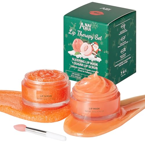 ANAI RUI Lip Care Set, Lip Scrubber Exfoliator & Lip Balm Hydrating for Christmas, Lip Exfoliator Scrub and Moisturizer Stocking Stuffers For Women, L