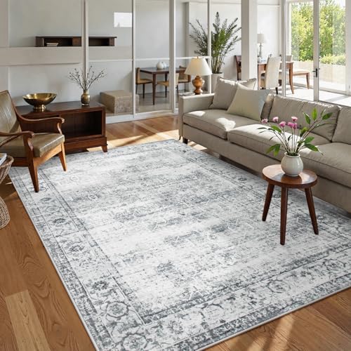 Lahome Vintage 5x7 Washable Grey Rugs for Living Room Bedroom, Soft Dining Room Rugs for Under Table, Non Slip Indoor Throw Carpet for Entryway Kitche