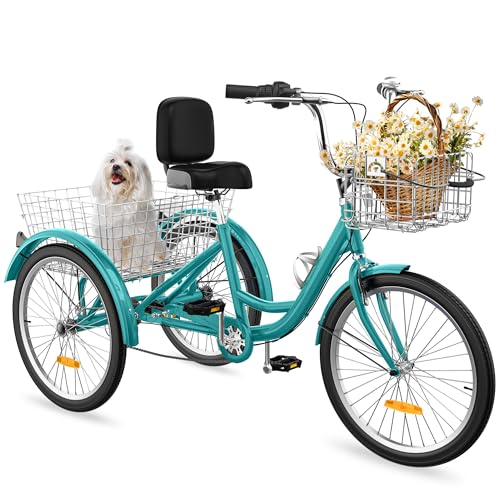 YITAHOME 24 & 26 Inch Adult Tricycle, 1 & 7 Speed 3 Wheel Bikes, Trike Bike for Adults with Removable Baskets, Cruiser Bike for Seniors Women Men Shop
