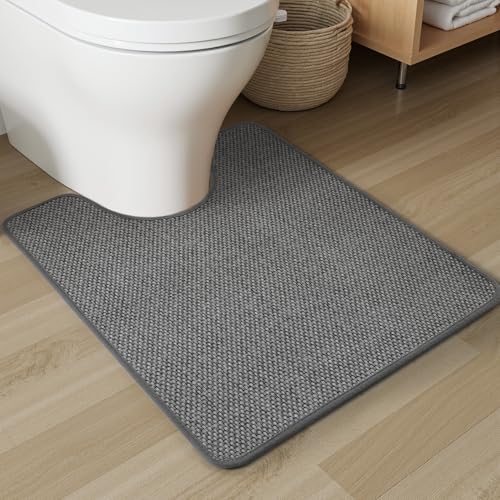 PADOOR Braided U Shaped Toilet Rug, 20x24 Grey, Super Absorbent, Non Slip, Machine Washable, Bathroom Floor Mat Grey 20''x24'' U-Shaped