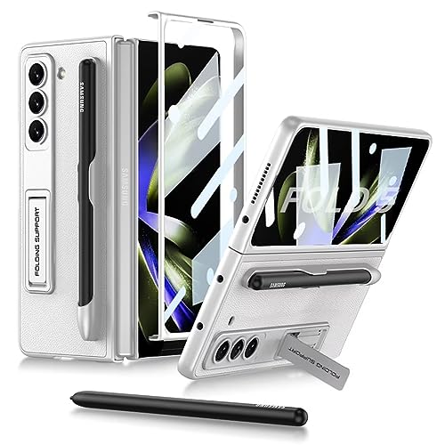 for Samsung Galaxy Z Fold 5 5G Case with Pen Holder,Kickstand,Anti-Shock,Built-in Front Screen Protector High-Definition Explosion-Proof Glass, Slim T