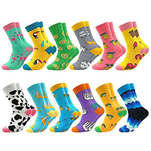 Fun Colorful Socks Patterned Funky Happy Crew Sock Combed Cotton Stockings Packs One Size 12 Pairs-fruit Broccoli1204