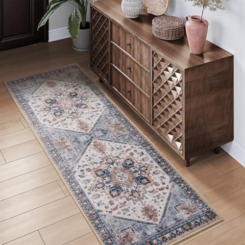 Runner 2x6 Runners for Hallways Runner-Rugs for Bedroom Soft Kitchen Machine Washable Vintage Oriental Floral Medallion Laundry Rug Non Slip Blue Rust