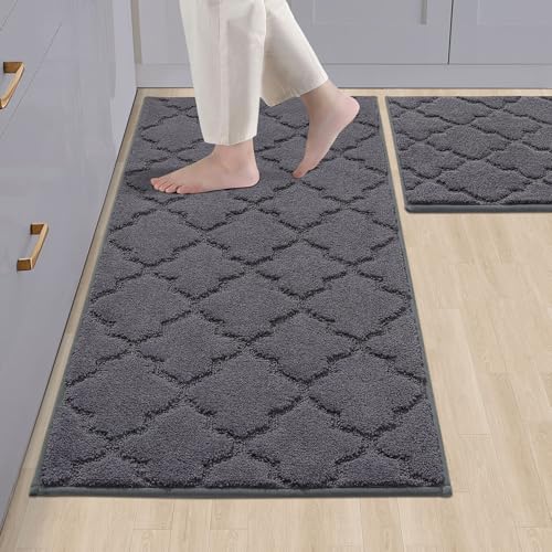COSY HOMEER Soft Kitchen Rugs [2 PCS] for in Front of Sink Super Absorbent Kitchen Floor Mats and Mats 20x30 Inch-20X48 Non-Skid Kitchen Mat Standing