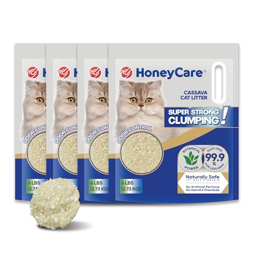 HoneyCare Cassava Cat Litter | Natural Plant-Based Litter | Quick Clumping & Low Dust | Superior Odor Control | Sustainable & Flushable Formula | 24-l