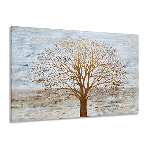 Yihui Arts Canvas Wall Art for Living Room, Gray Wall Decor Long Nature Tree Painting Large Abstract Canvas Artwork Contemporary Pictures Modern Lands