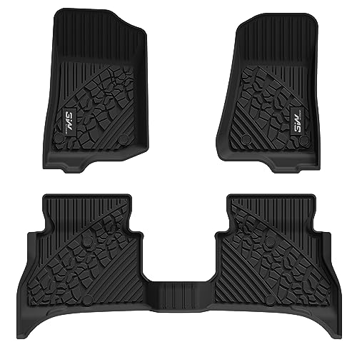 3W Floor Mats Fit for Jeep Wrangler 4XE 2021-2024 2025 Hybrid 4 Door (Non JL or JK), Black All-Weather TPE Floor Liner for 1st and 2nd Row Full Set Ca