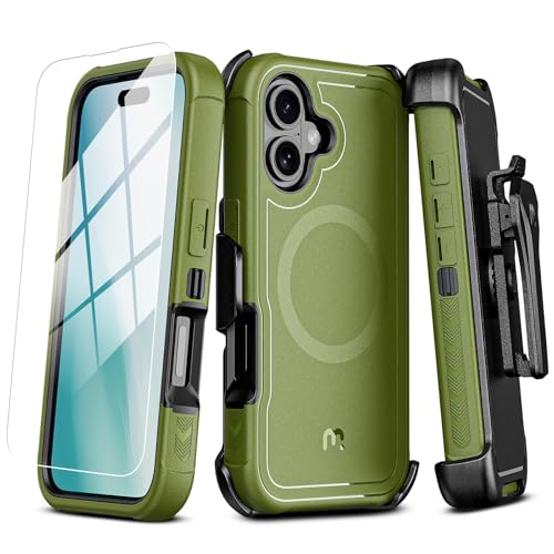 MYBAT PRO Maverick Series iPhone 16 Plus 6.7 Case with Belt Clip Holster,Compatible with Magsafe w-Screen Protector,Anti-Drop,Shockproof,with 360°Rot