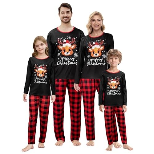 VENTELAN Family Matching Christmas Pajamas Set Holiday Santa Claus Sleepwear Xmas PJS Set for Couples and Kids Kids 2T Xmas Deer