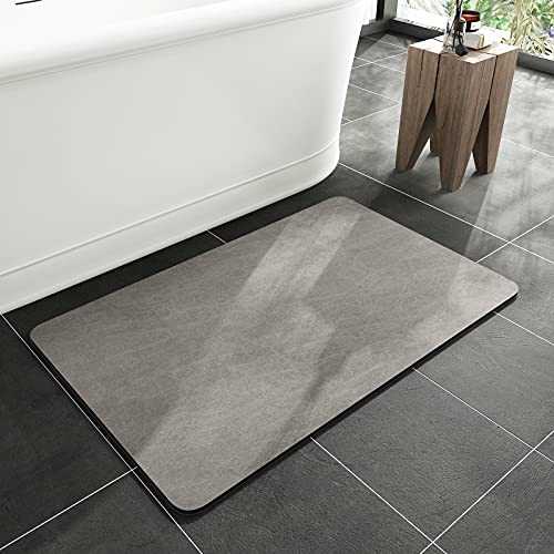 MontVoo -Bath Mat-Rubber Backing Non SlipThin Bathroom Rugs Fit Under Door- Quick Dry Absorbent Faux Suede Surface Grey Bathroom Floor Mats-Shower Rug