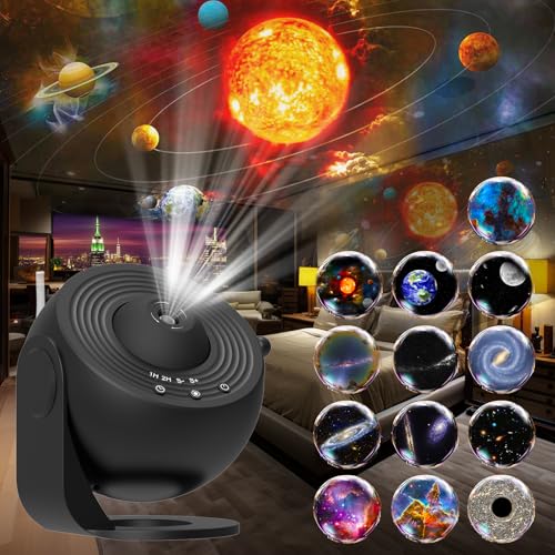Galaxy Projector, 13 in 1 HD Planetarium Star Projector for Bedroom, 360 Rotating Star Projector Light with Adjustable Knob and Timer for Kids, Ceilin