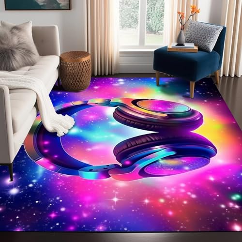 Galaxy Game Area Rug Music Headphone Rugs Colorful Throw Rug Non-Slip Carpet Doormats for Living Room Bedroom Apartment Dorm Floor Mat 63 in x 31 in G