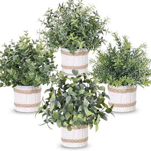 Der Rose 4 Pack Farmhouse Fake Plants Artificial Plants for Home Kitchen Office Desk Rustic Table Boho Aesthetic Room Decor Indoor 4-grey