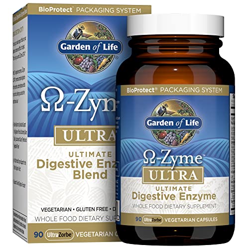 Garden of Life Vegetarian Digestive Supplement Capsules, Omega Zyme Ultra Enzyme Blend for Digestion, Bloating, Gas and IBS, Unflavored, 90 Count