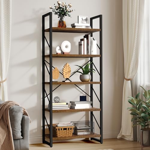 YITAHOME 5 Tiers Bookshelf, Artsy Modern Bookcase, Storage Rack Shelves Books Holder Organizer for Movies in Living Room-Home-Office - Rustic Brown 23