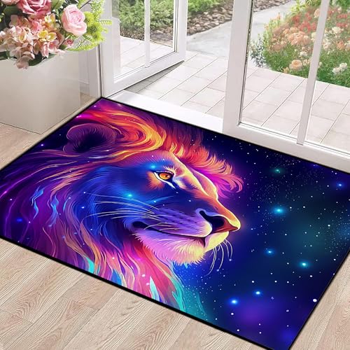 2'7" x 3'11" Galaxy Lion Rug 3D Fierce Lions Area Rugs for Kids Bedroom Living Room Playroom Gameroom Boys Glitter Carpet Throw Rugs Floor Mat 47 in X