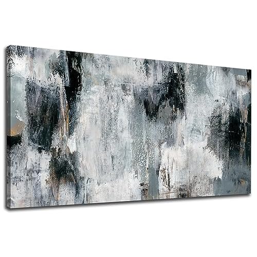 NINEASO Black Gray Abstract Wall Art - Abstract Canvas Pictures for Wall Decor Modern Abstract Canvas Painting Artwork for Living Room Bedroom Home Of