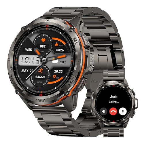 KOSPET Tank Reloj Inteligente Hombre GPS, 480 mAh de Batería, 50m Impermeable, Cuerpo de Acero Inoxidable 1.43'' AMOLED Resistente Smartwatch Redondo