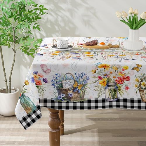 Spring Tablecloth 52x70 Inches, Flower Vase Tablecloth Spring Decorations for Home, Floral Spring Table Cloth Rectangle for Party,Table 70" x 52" (Rec