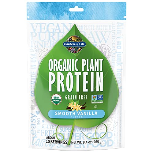 Garden of Life Organic Plant Protein Smooth Vanilla Powder, 10 Servings - Vegan, Grain Free & Gluten Free Plant Based Shake with 1 Billion CFU Probiot
