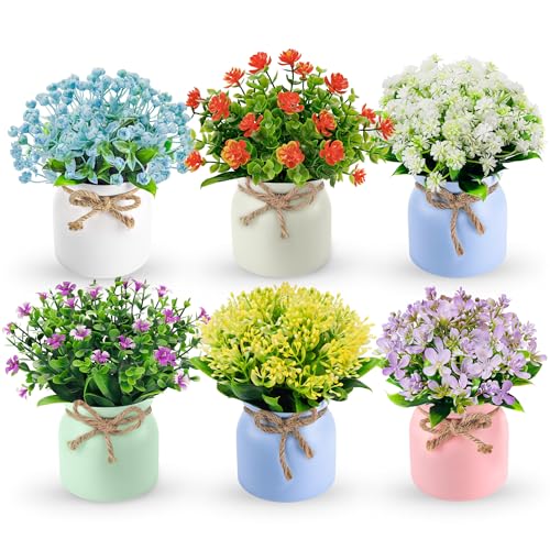 Der Rose 6 Pack Fake Flowers Artificial Plants Indoor for Home Kitchen Office Dining Centerpiece Table Decorations