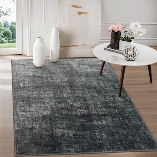 Lahome 3x5 Black Rugs for Entryway,Boho Kitchen Rugs Non Slip Washable,Modern Abstract Ombre Small Soft Low-Pile Indoor Floor Carpet for Bathroom Bedr