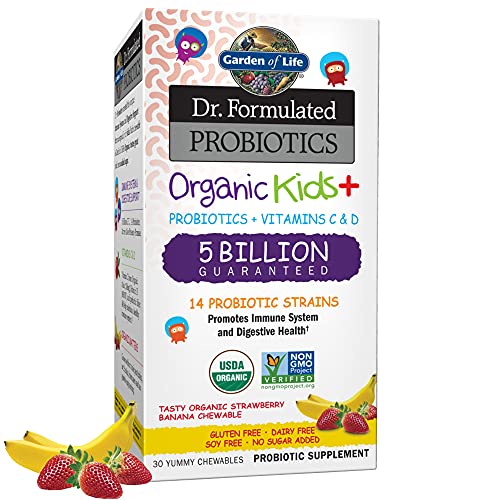 Garden of Life Kids Probiotics, Dr. Formulated Probiotics Organic Kids+ Vitamin C & D, Strawberry Banana, Gluten Dairy & Soy Free Immune & Digestive H