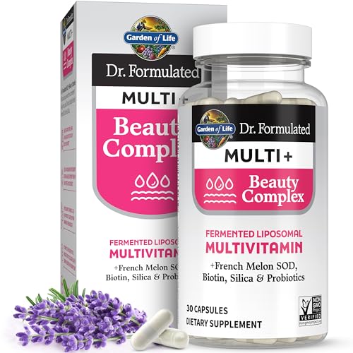 Garden of Life Dr Formulated Multi+ Beauty Complex Fermented Liposomal Multivitamin Plus Hair Skin and Nails Vitamins, French Melon SOD, Biotin & Prob