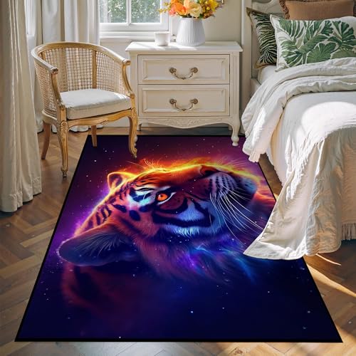 Galaxy Tiger Rug Large 3D Fierce Tigers Area Rugs for Bedroom Living Room Playroom Gameroom Boys Kids Fire Glitter Carpet Throw Rugs Floor Mat 71 in x