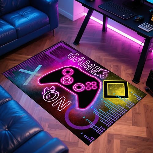 2' x 3' Gaming Rug Game Area Rug Washable for Kids Boys Teens Man Playroom Gameroom Bedroom Dorm Living Room Entryway Arcade Carpet Gamer Decor Indoor