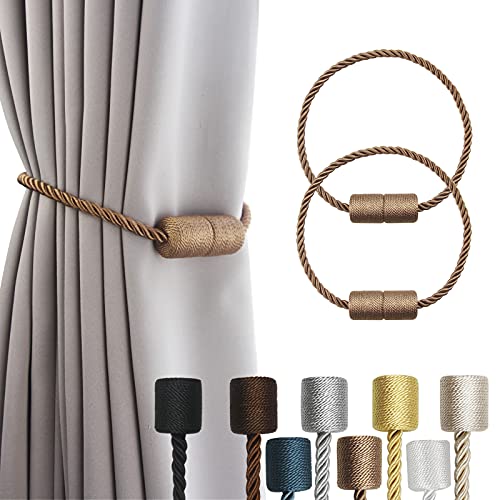 2 Pack Strong Magnetic Curtain Tiebacks Outdoor Elegant Decorative Tie Backs Modern Rope Tiebacks for Drapes Window Curtain Holdbacks for Draperies- K