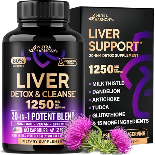 Liver Cleanse Detox & Repair - Milk Thistle | Dandelion | Artichoke | TUDCA | Glutathione & NAC - Effective Liver Health Supplement | 80% Silymarin -