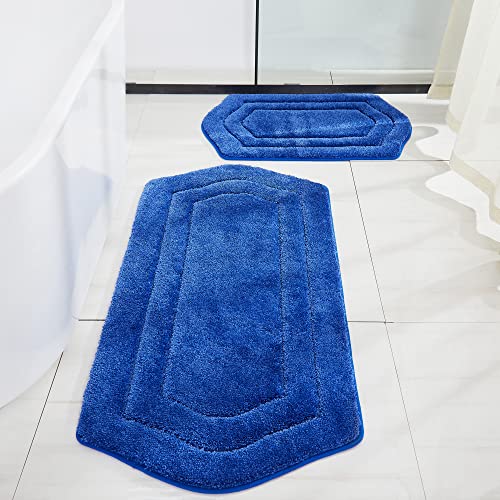 COSY HOMEER Extra Thick Bath Rugs Sets for Bathroom - Anti-Slip Bath Linen Sets Mats Soft 100% Strong Polyester Living Room Bedroom Water Absorbent(Bl