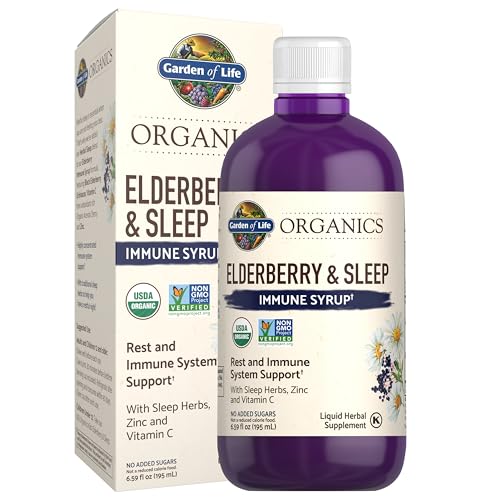 Garden of Life Organics Elderberry Zinc Immune Support for Adults and Kids 12 and Older with Vitamin C - Organic Elderberry & Sleep Immune Syrup Liqui