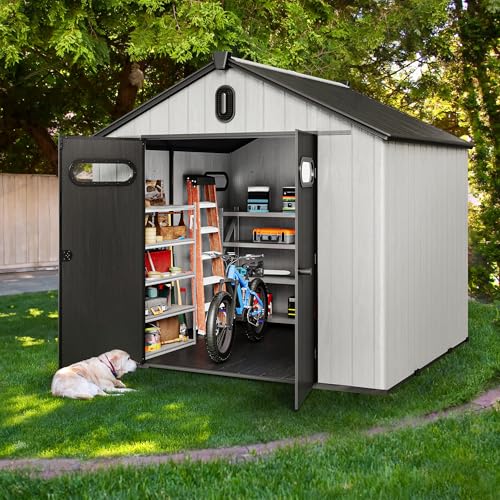 YITAHOME 8x8ft Outdoor Plastic Storage Shed with Floor, 427 cuft Waterproof Garden Shed with Lockable Door, Windows & Vents, Plastic Tool Storage for