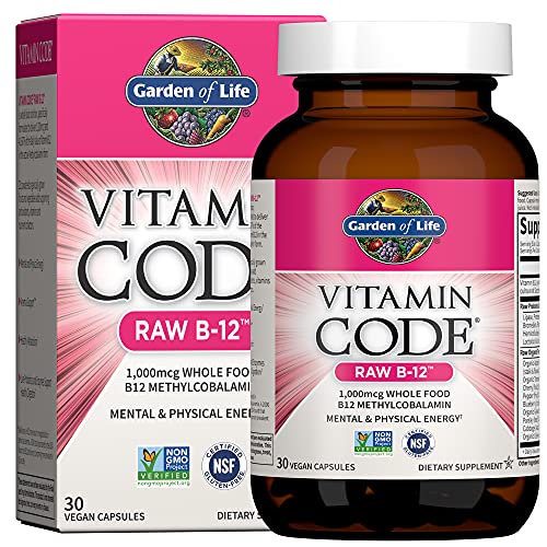 Garden of Life Vitamin Code Raw B-12-30 Capsules, 1,000mcg Whole Food B12 Methylcobalamin for Energy, Vegan Methylcobalamin Vitamin Plus Probiotics an