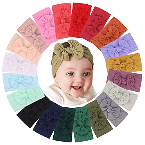 jollybows 20pcs Baby Girls Nylon Headbands Turban Hair Bows Hair Band Elastic Hair Accessories for Kids Toddlers Infants Newborn 20 Count (Pack of 1)