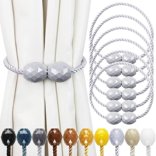 Strong Magnetic Curtain Tiebacks Light Grey 6 Pack Decorative Tie Backs Outdoor Curtain Rope Tiebacks Elegant Curtain Holdbacks for Drapes