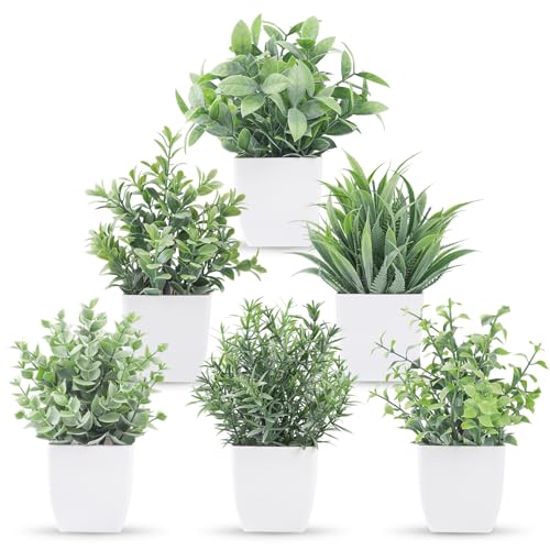 Der Rose 6 Pack Fake Plants Small Artificial Plants Faux Plants Indoor for Home Bathroom Bedroom Living Room Classroom Decor Grey