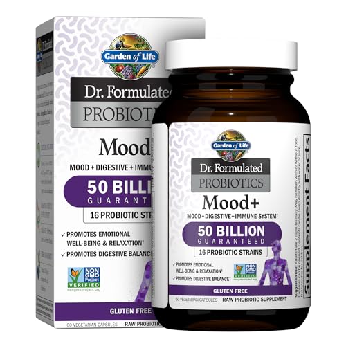 Garden of Life Dr. Formulated Probiotics Mood+ Acidophilus Probiotic Supplement - Promotes Relaxation and Digestive Balance - Ashwagandha for Stress M