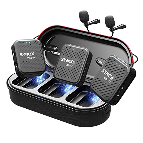 SYNCO Wireless Lavalier Microphones & System, G1(A2) Pro Lapel Mic Dual Pack with Charging Case Noise Cancellation 492FT 8H for Online Class-YouTube-T