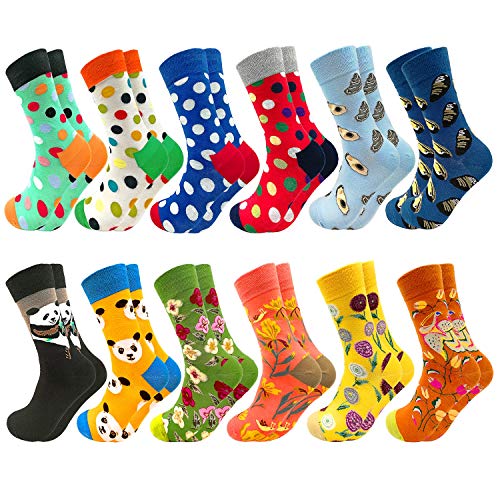Fun Colorful Socks Patterned Funky Happy Crew Sock Combed Cotton Stockings Packs One Size 12 Pairs-panda Series1203