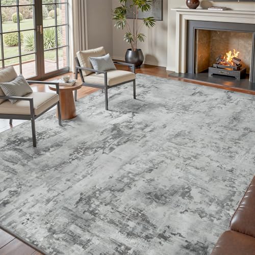 tchdio Area Rug 8x10 Grey Rugs for Living Room- Abstract Soft Living Room Rug-Non Slip Carpet- Washable Rug for Bedroom Dining Room Home Office Modern
