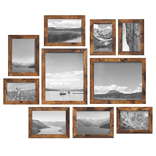 SONGMICS Picture Frames, Collage Picture Frames Set of 10, Two 8x10, Four 5x7, Four 4x6, Photo Frame for Wall Gallery Decor, Table Display, Glass, Rus