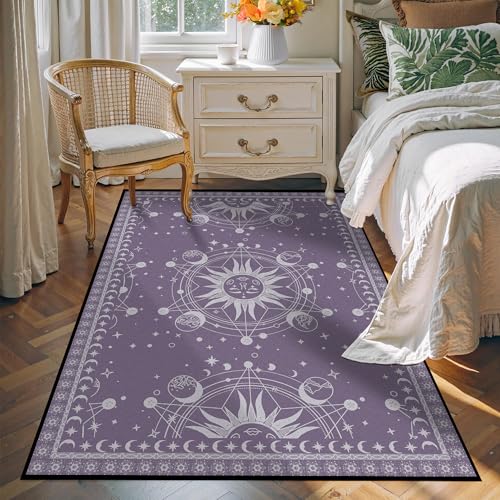 Large Sun and Moon Rug Boho Celestial Area Rugs for Bedroom Dorm Living Room Bohemian Occult Crescent Solar Stars Galaxy Floor Mat Pad Doormat Carpet,