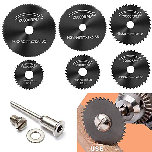 6 Pcs Rotary Drill Saw Blades, Steel Saw Disc Wheel Cutting Blades with 1-8" Straight Shank Mandrel for Dremel Drills Rotary Tools(Power Tools are not